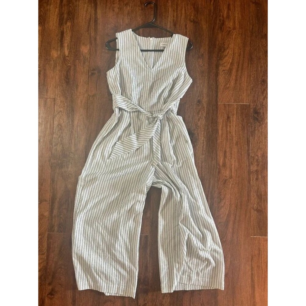 Calvin Klein White Striped Wide Leg Jumpsuit Women’s Size 2